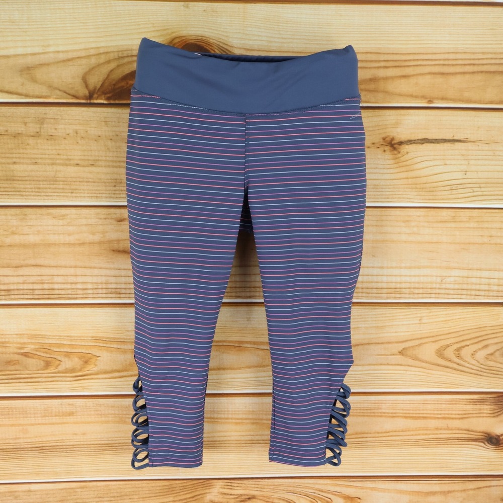 Jockey Activewear Capri Leggings Womens Sz M‎ Gray Striped Stretch Elastic Waist